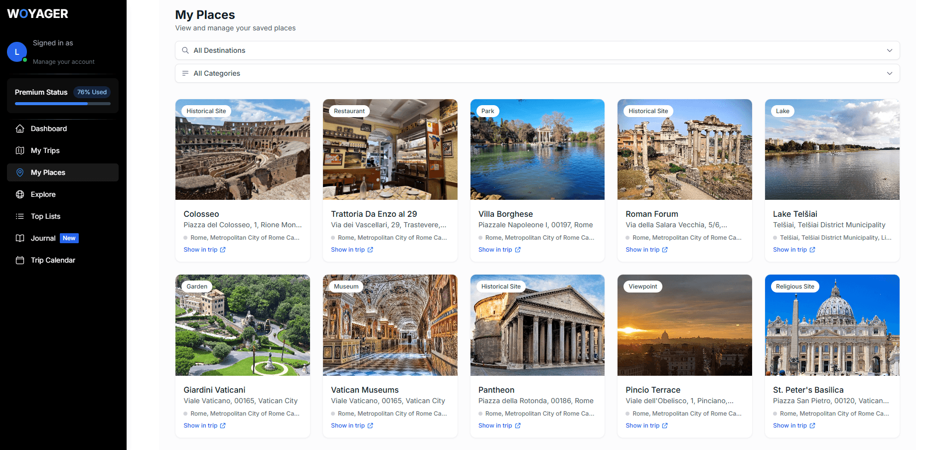 WOYAGER My Places - Track visited locations and create a personal travel map