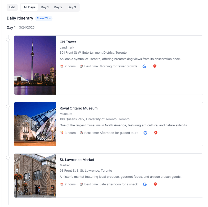 Itinerary View - screenshot 1