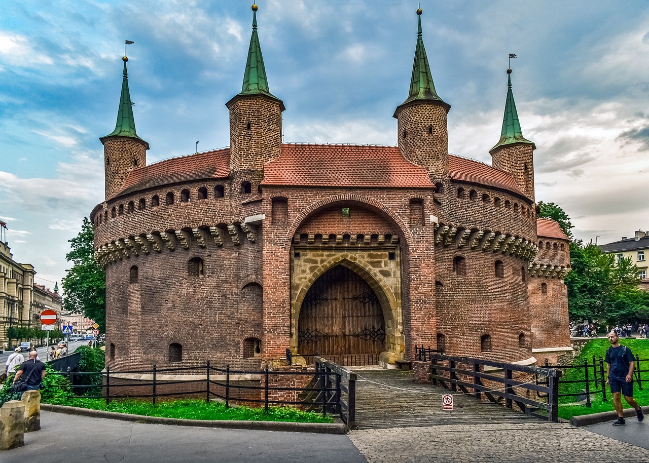 Historic Barbican fortress entrance to Krakow's Old Town, Poland