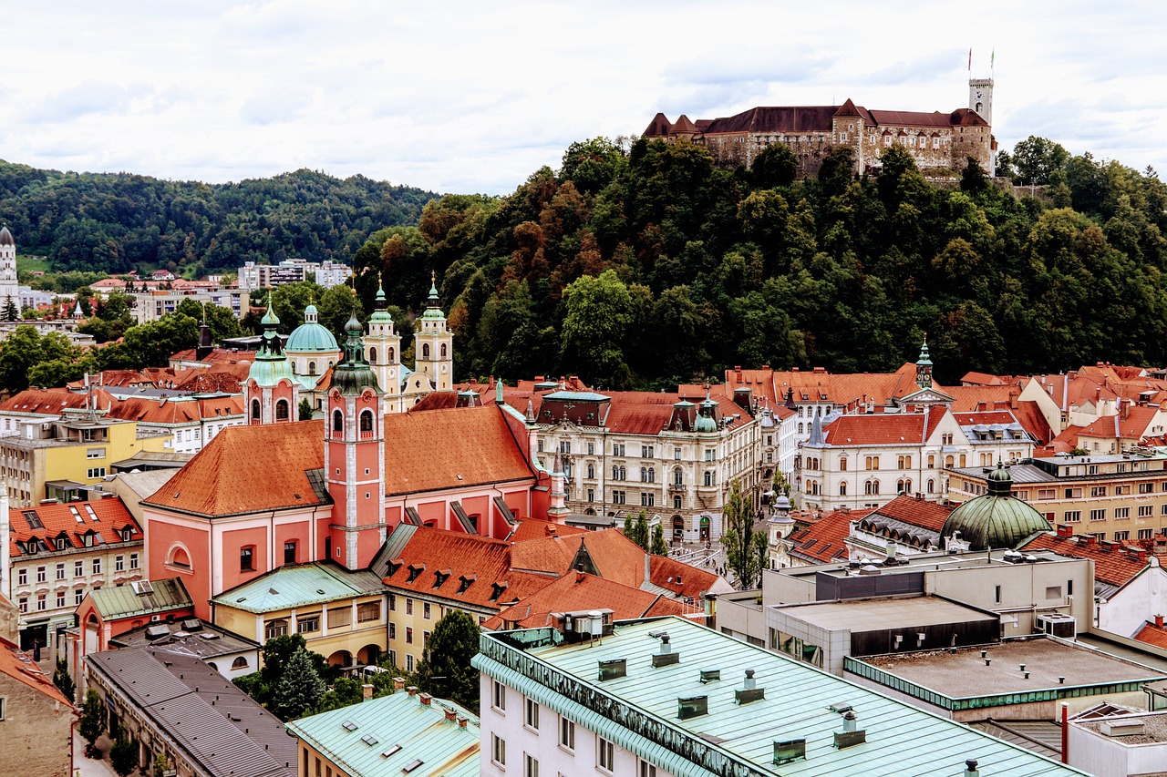 Ljubljana's picturesque riverfront with historic architecture, Slovenia