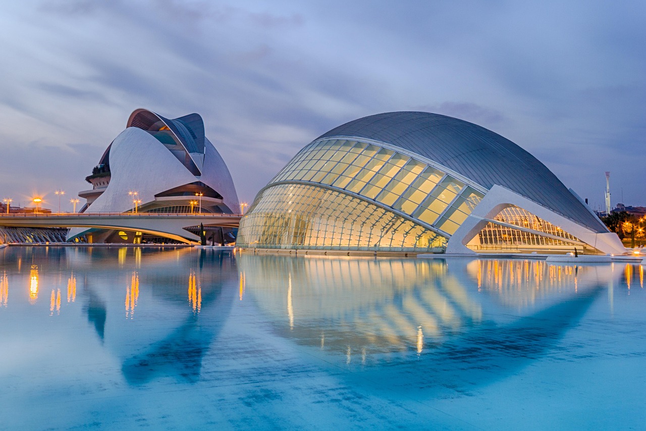Futuristic City of Arts and Sciences complex in Valencia, Spain