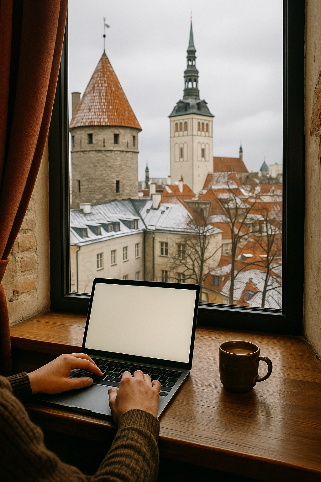 Snow-dusted Tallinn old town with medieval architecture