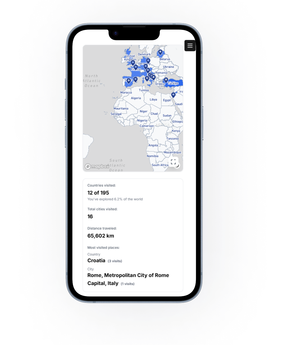 Mobile app screen - Map view